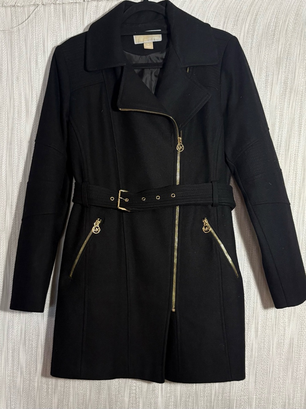 Michael Kors Black Trench Coat with Gold Hardware
